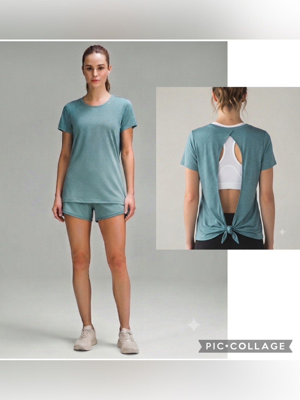 Real Essential Short Sleeve Open Back Tie Back Dry T-Shirt - Picture 1 of 6